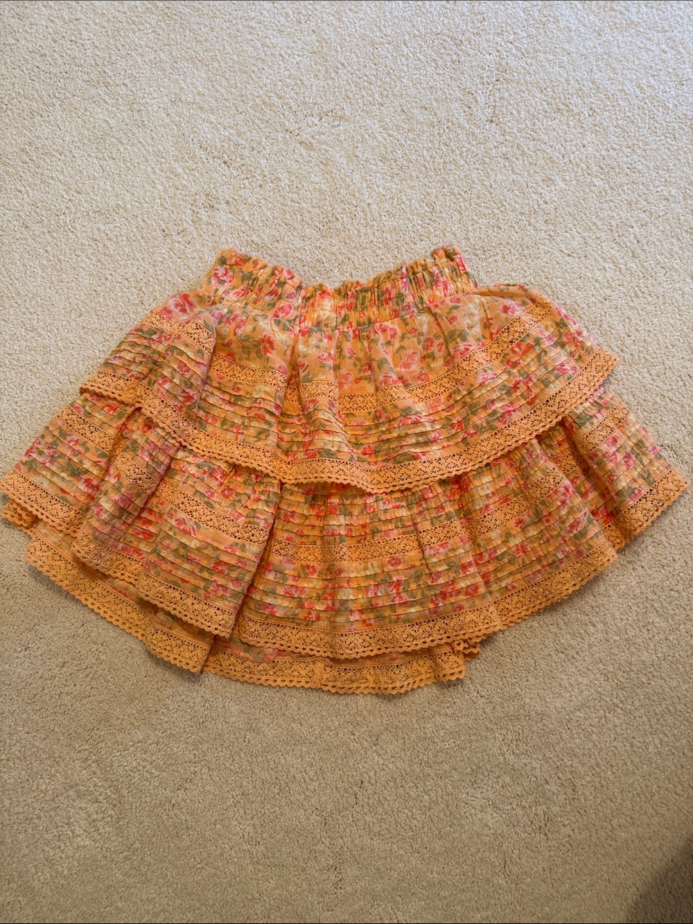 Airie Signature Floral Tiered Orange Crochet-Trim Skirt